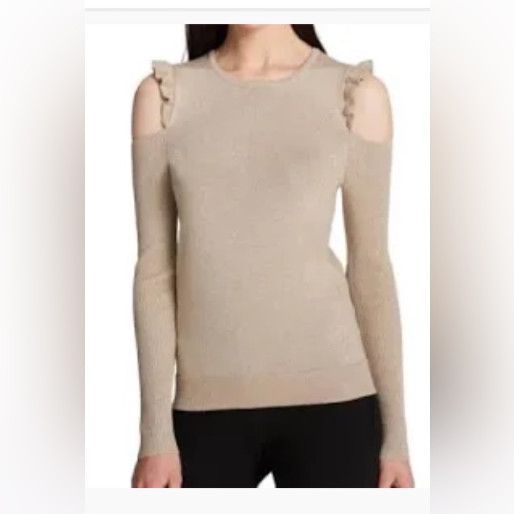 DKNY Women Gold - Cold Shoulder Knit Sweater, size medium – great condition